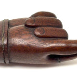 SOLD A Pinch, Marvelous 19th Century Hand-carved Hand-shaped Snuff Box with Brass Inlay Ring and Cuff