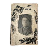 Wonderful c. 1940s Soviet Folk Art Photo Portrait of a Young Soldier