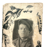 Wonderful c. 1940s Soviet Folk Art Photo Portrait of a Young Soldier