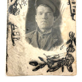 Wonderful c. 1940s Soviet Folk Art Photo Portrait of a Young Soldier