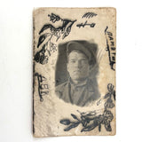 Wonderful c. 1940s Soviet Folk Art Photo Portrait of a Young Soldier
