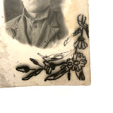 Wonderful c. 1940s Soviet Folk Art Photo Portrait of a Young Soldier