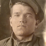 Wonderful c. 1940s Soviet Folk Art Photo Portrait of a Young Soldier