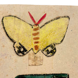 Apple, Butterfly, Clock, Bus (Driver?), Bright and Bold c. 1940s Japanese School Crayon Drawing
