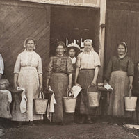 Milking Time, Buckets and Stools and Towels in Hand, Antique Scandinavian Photo