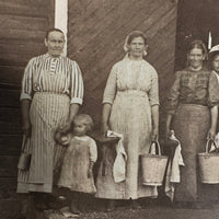Milking Time, Buckets and Stools and Towels in Hand, Antique Scandinavian Photo