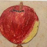 Apple, Butterfly, Clock, Bus (Driver?), Bright and Bold c. 1940s Japanese School Crayon Drawing