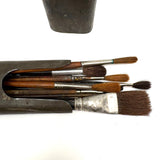 Beautiful Antique Tin Sleeve with Ultra Painterly Patina, Filled with Brushes as Found