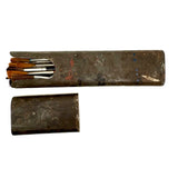 Beautiful Antique Tin Sleeve with Ultra Painterly Patina, Filled with Brushes as Found