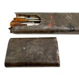 Beautiful Antique Tin Sleeve with Ultra Painterly Patina, Filled with Brushes as Found