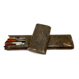 Beautiful Antique Tin Sleeve with Ultra Painterly Patina, Filled with Brushes as Found