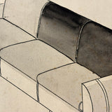 Deco Sofa and Two Chairs, c. 1930s-40s Ink and Ink Wash Rendering on Board
