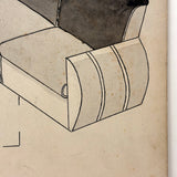 Deco Sofa and Two Chairs, c. 1930s-40s Ink and Ink Wash Rendering on Board