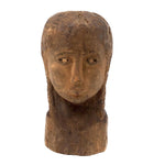 Vintage Carving of Intense Girl with Braids, Presumed Hispaniolan