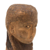 Vintage Carving of Intense Girl with Braids, Presumed Hispaniolan