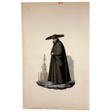 Monaco Jesuita, Jesuit Priest in Traditional Hat and Robe, 19th Century Watercolor on Wove