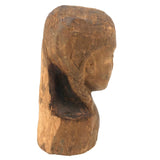 Vintage Carving of Intense Girl with Braids, Presumed Hispaniolan