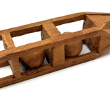 Nicely Architectural Old Carved Pine Double Ball in Cage Whimsy with Gabled "Roof"