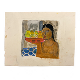 Woman with Bowl of Fruit (After Alfredo Ramos Martinez), Ink, Graphite Watercolor on Paper