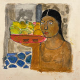 Woman with Bowl of Fruit (After Alfredo Ramos Martinez), Ink, Graphite Watercolor on Paper
