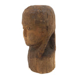 Vintage Carving of Intense Girl with Braids, Presumed Hispaniolan