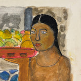 Woman with Bowl of Fruit (After Alfredo Ramos Martinez), Ink, Graphite Watercolor on Paper