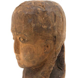 Vintage Carving of Intense Girl with Braids, Presumed Hispaniolan