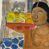 Woman with Bowl of Fruit (After Alfredo Ramos Martinez), Ink, Graphite Watercolor on Paper
