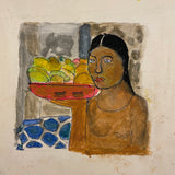 Woman with Bowl of Fruit (After Alfredo Ramos Martinez), Ink, Graphite Watercolor on Paper