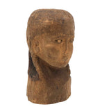 Vintage Carving of Intense Girl with Braids, Presumed Hispaniolan