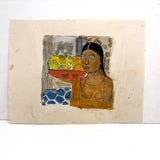 Woman with Bowl of Fruit (After Alfredo Ramos Martinez), Ink, Graphite Watercolor on Paper