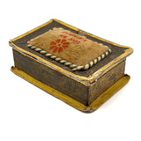 C. 1830 Folk Art Forget me Not Box with Stencil Painted Velvet Top and Fabulous Interior Mirror