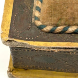 C. 1830 Folk Art Forget me Not Box with Stencil Painted Velvet Top and Fabulous Interior Mirror