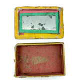 C. 1830 Folk Art Forget me Not Box with Stencil Painted Velvet Top and Fabulous Interior Mirror