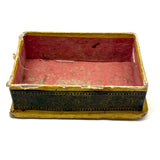 C. 1830 Folk Art Forget me Not Box with Stencil Painted Velvet Top and Fabulous Interior Mirror