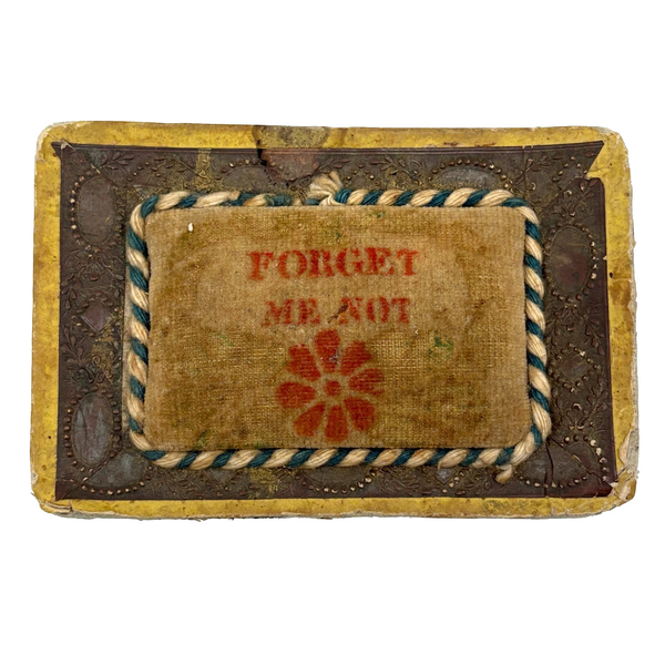 C. 1830 Folk Art Forget me Not Box with Stencil Painted Velvet Top and Fabulous Interior Mirror