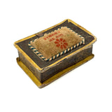 C. 1830 Folk Art Forget me Not Box with Stencil Painted Velvet Top and Fabulous Interior Mirror