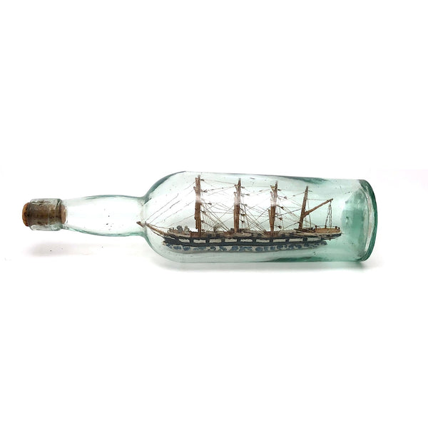 Beautiful Old Four Mast Folk Art Ship in a Bottle in Excellent Paint