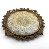 Woman with Lace Making Pillow, Self-Referential Antique Bobbin Lace Doily in Original Frame