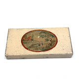 Wonderful Antique Dutch Slide Lid Crayon Holder with Folk Art Watercolor
