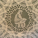 Woman with Lace Making Pillow, Self-Referential Antique Bobbin Lace Doily in Original Frame