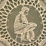 Woman with Lace Making Pillow, Self-Referential Antique Bobbin Lace Doily in Original Frame