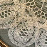 Woman with Lace Making Pillow, Self-Referential Antique Bobbin Lace Doily in Original Frame