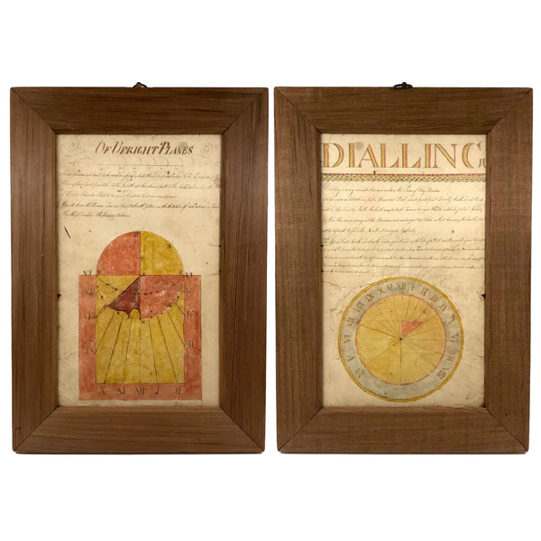 Upright Planes / Dialling: Early 1800s Notebook Page with Watercolor Diagrams in Double Sided Frame