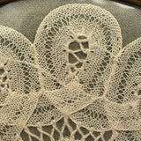 Woman with Lace Making Pillow, Self-Referential Antique Bobbin Lace Doily in Original Frame