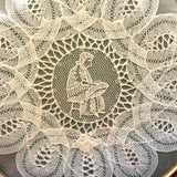 Woman with Lace Making Pillow, Self-Referential Antique Bobbin Lace Doily in Original Frame