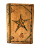 SOLD 19th Century Book Shaped Spruce Gum Box with wonderful Inlays and Chip Carving (No Slide)
