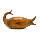 Many Mouthed 19th Century Treen Fish Shaped Snuff Box with Finely Incised Decoration and Hinged Belly