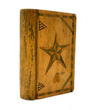 SOLD 19th Century Book Shaped Spruce Gum Box with wonderful Inlays and Chip Carving (No Slide)