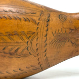 Many Mouthed 19th Century Treen Fish Shaped Snuff Box with Finely Incised Decoration and Hinged Belly